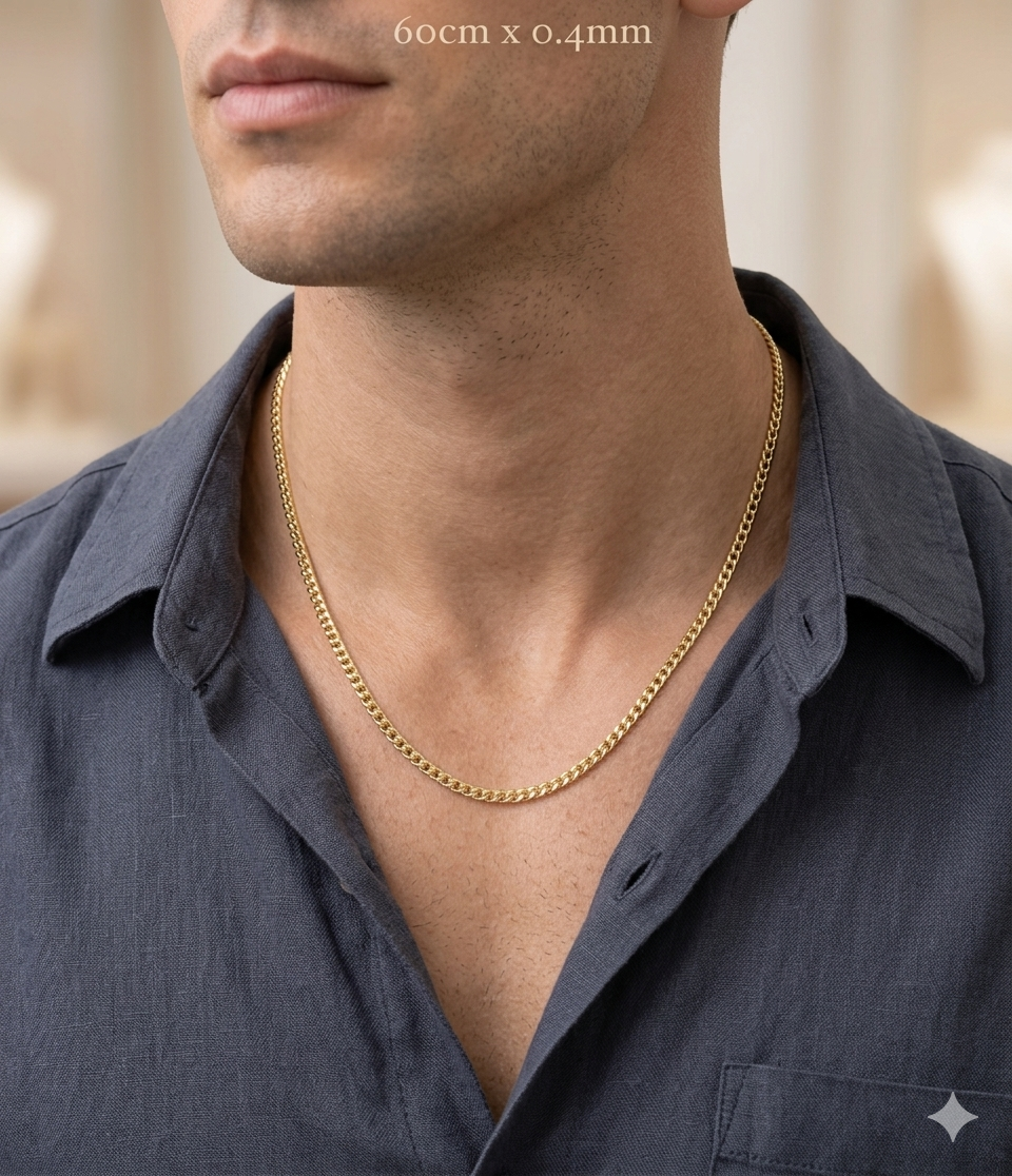 Cadena Cubana con baño de Oro de 4mm x 60cm – Estilo Fino para Hombre