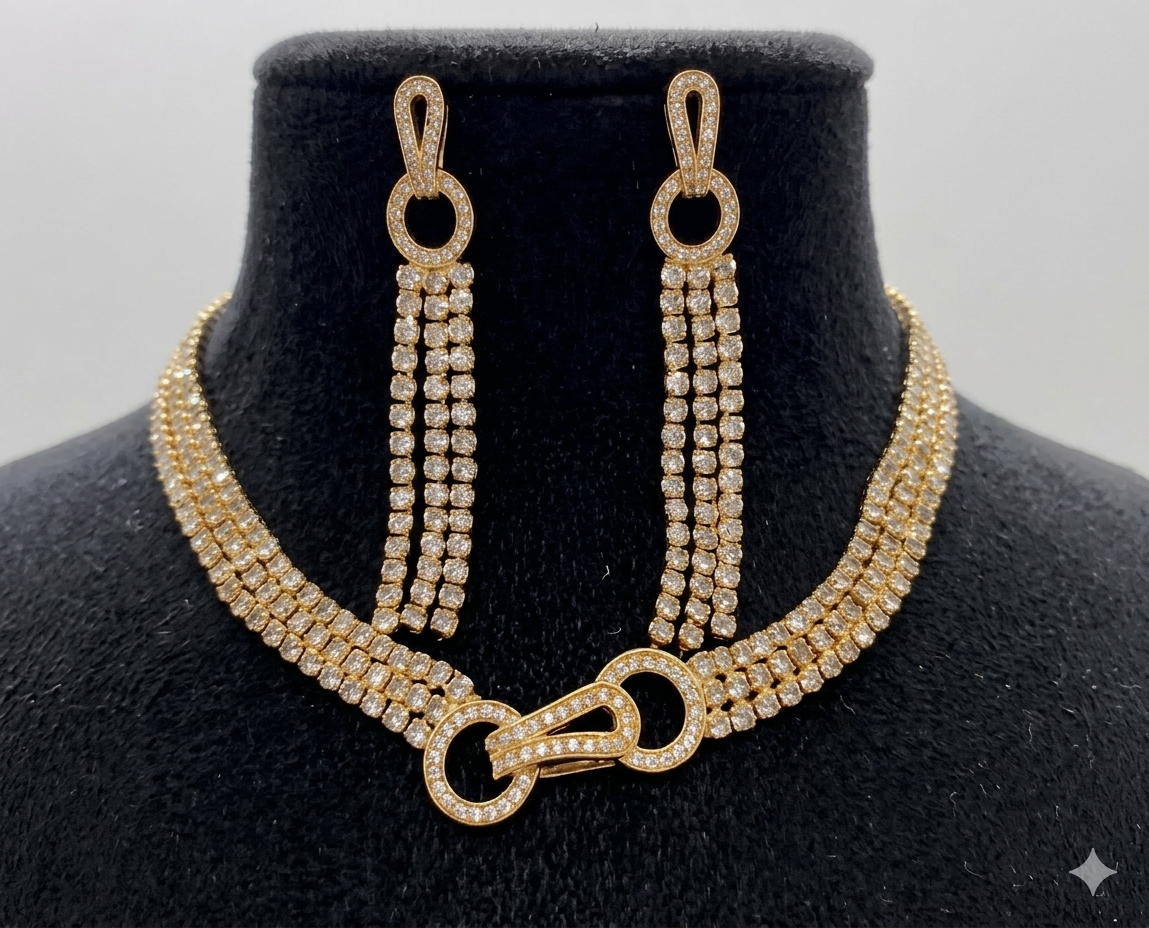 Set de Gargantilla y Aretes de Lujo con Baño de Oro y Circonias